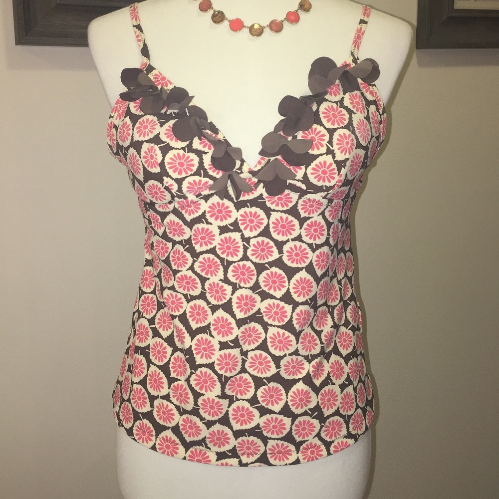 BODEN Tankini Swimsuit Top Pink Daisy Floral SZ 8